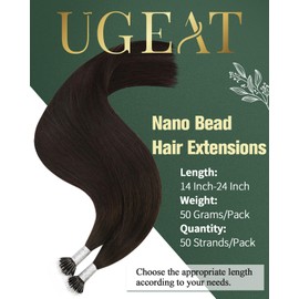 Ugeat Nano Tip Hair Extensions Real Human Hair Brown Nano Link Hair Extension for Women 16 inch Darkest Brown Nano Ring Hair Extensions Human Hair 50G 50S