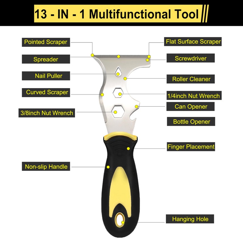 Scraper Tool, 13-in-1 Stainless Steel Painters Tool, Professional Multi Paint