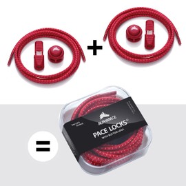 ALPHAPACE Pace Locks with Button Lock Elastic Shoelaces without Tying with Quick Release, Laces without Laces, Sports, Youth & Elderly, 120 cm, Red W/W Stripes