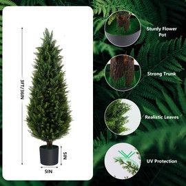 Grooy Artificial Cedar Trees, 3FT Tall Faux Tree Potted Plants with Trunk 36in Fake Cypress Tree for Indoor Outdoor Front Porch Garden Decor-2pack