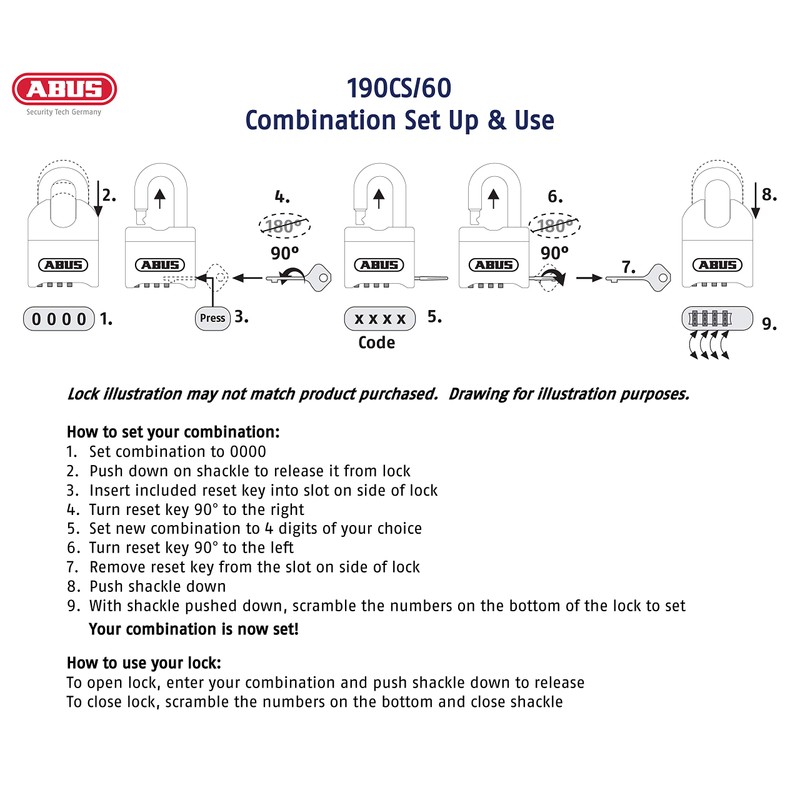 ABUS 190CS/60 High Security Solid Steel Combination Padlock, Closed Shackle