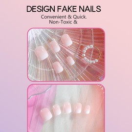 Ombre Press on Nails Short Square Fake Nails Nude Gradient Acrylic Nails Glossy Nature False Nails Full Cover Glue on Nails Reusable Squoval Artificial Nails for Women Manicure Decor 24Pcs