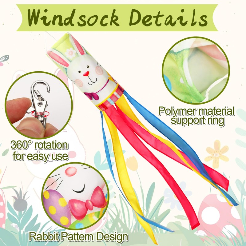 NOVWANG 2 Pcs Easter Windsock,40 Inch Bunny Easter Windsock Spring
