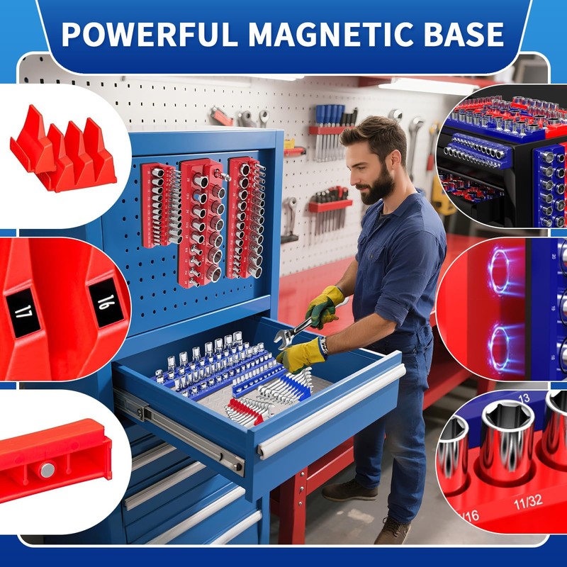 PRRPRR 8PS Magnetic Wrench and Socket Organizer Set, Tool Trays
