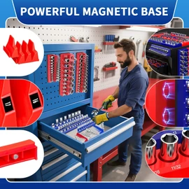 PRRPRR 8PS Magnetic Wrench and Socket Organizer Set, Tool Trays 1/4", 3/8", 1/2" Tool Box Organizer, Metric Holder(Socket, Wrench not Included)