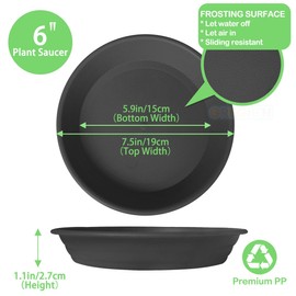 GREGICH 6 Pack Plastic Plant Saucer Plant Tray 5.9" at Bottom 7.5" at Top, Plant Saucers for Indoors Planter Trays for Flower Pot Saucer, Thick Durable Sturdy Water Drainage Drip Tray Pot Base Outdoor
