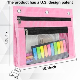 YoeeJob 2 Pack 1 Inch Expandable Zipper Pencil Pouches with Clear Window for 3 Ring Binder, Suitable for School & Office (Pink)