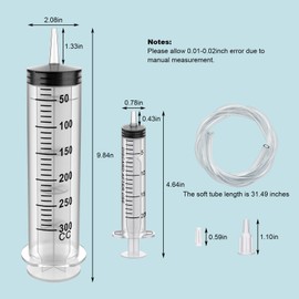 2 Pack 300ML Large Syringe and 2 Pack 20ML Plastic Syringes with Tube und Adapter, Sterile Individually Wrap Measurement and Dispensing Syringe Tools for Science Labs und Feeding Pets (2, 300ml)