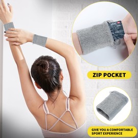 2 Pack Wrist Pouch for Men and Women, Wristband Pocket with Zipper for Running, Basketball, Tennis, Travel, Gym and Any Other Sports (Black+Light Grey 2PACK)