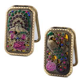 Astratool 2PCS Compact Mirror Vintage Mirror Pocket Mirror Purse Mirror, Regular and 2X Magnification Vintage Gold Mirror Vintage Hand Mirror