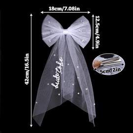 JTYKUYR Bride to Be Embroidered Hair Bow Veil with Pearls for Bachelorette Party, White Hair Clip Bow Veil Engagement Accessory Bride Gift for Women