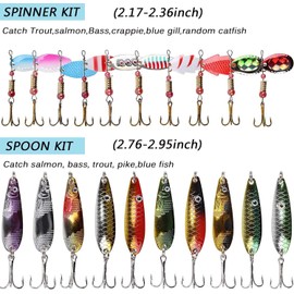 90pcs Fishing Lures Kit Spinnerbait Metal Spoon Lures Hard Minnow Crankbait with Treble Hooks Swivels Sinkers Trout Bass Walleye Salmon Fishing Tackle Box Kit
