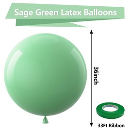 Bezente Sage Green Giant Balloons 36 Inch - 8 Pack Jumbo Olive Green Large Round Dusty Green Latex Balloon for Birthday Bridal Shower Safari Jungle Theme Party Decorations