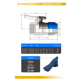 PP Ball Valve 32 mm x 1 Inch PP Clamping Fitting Clamp x Female Thread with Screw Connection x Compression Fitting for PE Pipe Shut-off Ball Valve IG Clamp Stop Valve Perfect Tightness PN 16 Bar