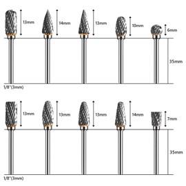 NIYATA 10Pcs Tungsten Carbide Rotary Burr Set,1/8” Shank Die Grinder Bits,Compatible with Dremel Rotary Tool,Carbide Burr Set for DIY Woodworking,Carving,Metal Polishing,Engraving,Drilling