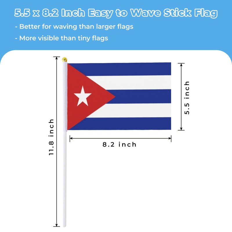 12 Pack Cuban Flags on Stick, 5.5 x 8.2 Inch