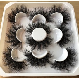 Pooplunch False Eyelashes 25MM Volume Dramatic Faux Mink Lashes 5 Pairs Long Thick Messy Crossed Fake Eye Lashes Strips Pack