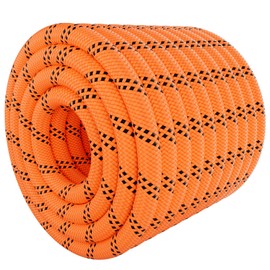 X XBEN Braided Polyester Arborist Rope 3/8 inch X 120ft, 48 Strands, 3430 LBS Breaking Strength Outdoor Rope, Arborist Rigging Rope for Rock Hiking Camping Swing Tree Rescue, Orange