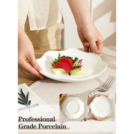 8.5 Inch Salad Plates Set of 8, Ceramic Small Dinner Plate White Leave Wave Rim Appetizer Pasta Plates, Porcelain Dinnerware Serving Plate for Pancakes, Steak, Pizza, Microwave, Dishwasher Safe