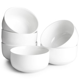 DOWAN 22 OZ Ceramic Cereal Bowls - 5.25" White Soup Bowls Set of 6 for Kitchen, Bouillon Cups for Cereal, Soup, Oatmeal, Rice, Dishwasher & Microwave Safe