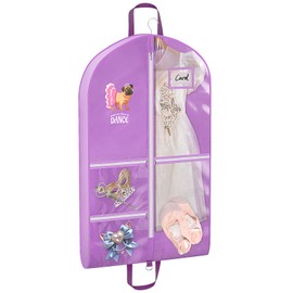 Univivi 40" Prints Dance Costume Garment Bag Portable Garment Bag for Dance Competitions with 5 Clear Pockets and Handles,Dance Clothes Bag with ID Pocket,Purple