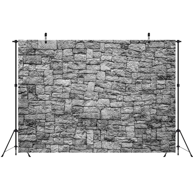 BELECO 7x5ft Fabric Dark Brick Stone Wall Backdrop Gray Rock