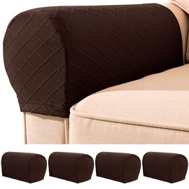 4Pcs Armrest Covers Arm Rest Covers Set Stretch Couch Arm Covers Anti-Slip Washable Sofa Chair Arm Covers Anti-Scratch Furniture Slipcovers Polyester Slipcovers for Sofa Couches Recliner(dark brown)