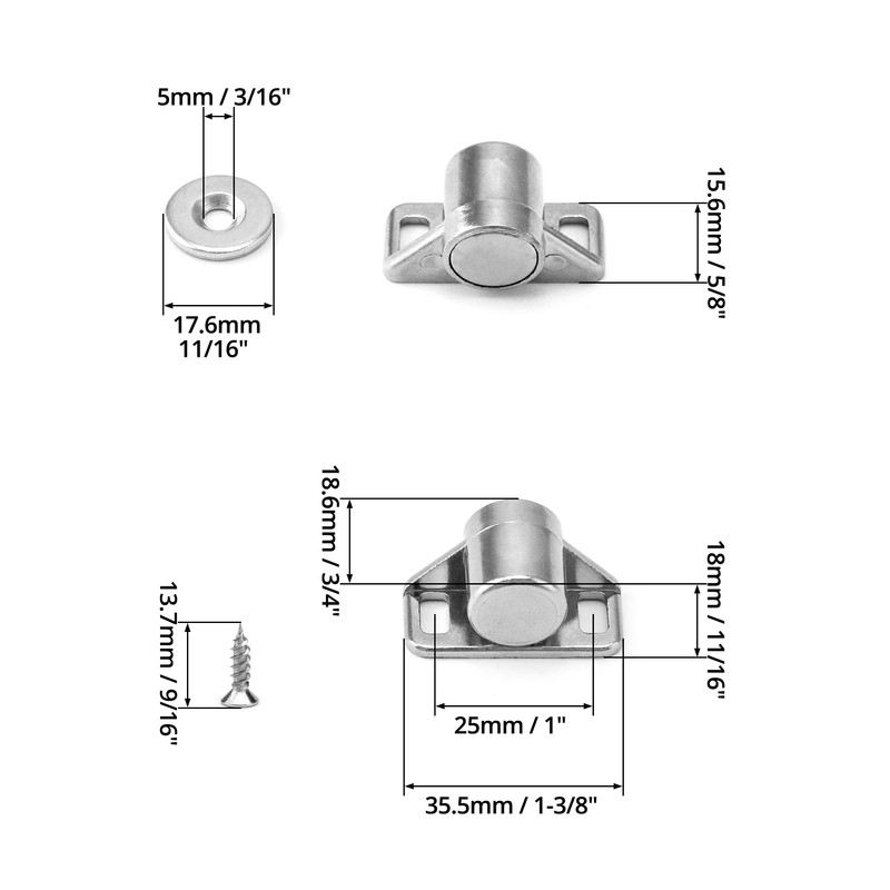 QWORK 8-Pack Silver Magnetic Door Latch Kit – Zinc Alloy
