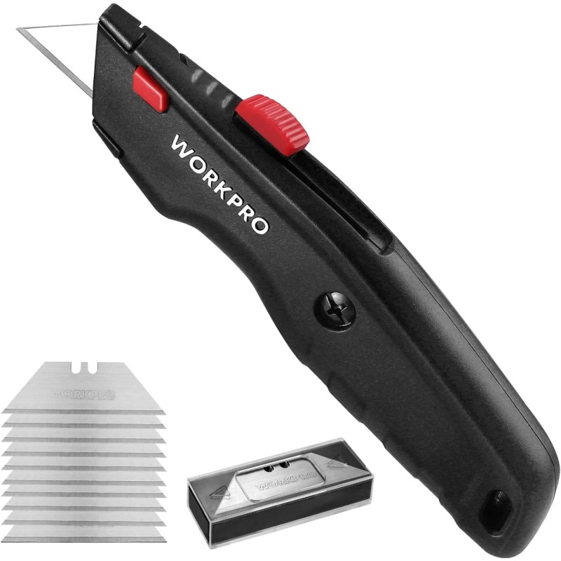 WORKPRO Premium Utility Knife Red Black Blue with 10 Extra