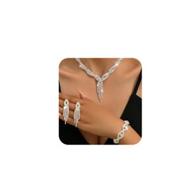 JWICOS Jewelry Set for Women Bridal Necklace Earrings Bracelet Sets for Bride Silver Jewelry Set for Wedding Party Costume (Style 3)