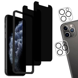 HKKAIS 2-2 Pack Easy Alignment Tool Privacy Screen Protector Designed For IPhone11 Pro Max Anti Spy Private Tempered Glass Film 2-Pack Camera Lens Protector Film 2-Pack