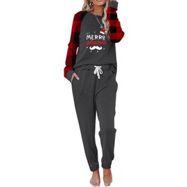 TOQVTOO Couples Matching Christmas Pajamas Sets 2024 Christmas Pjs for Men & Women Printed Sleepwear with Pockets (19259-Beard-DGY,L)