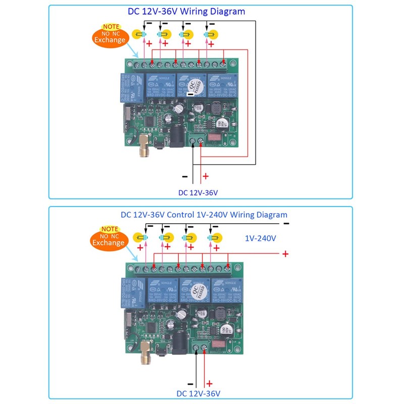 12V 24V 36V 4CH Universal Garage Door Remote Switch 433Mhz