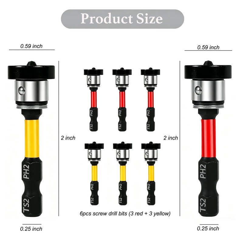 ENETECK Magnetic Drywall Screw Setter Bits 6 Pack Adjustable Depth