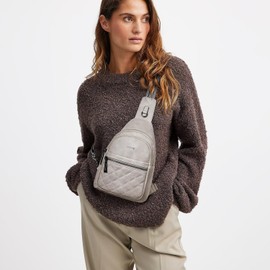 LATMAP Sling Bag for Women Fanny Pack Crossbody Travel Shoulder Belt Bags Tote Backpack Purse Faux Leather,Greyish