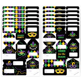 Big Dot of Happiness Colorful Mardi Gras Mask - Assorted Masquerade Party Gift Tag Labels - to and from Stickers - 12 Sheets - 120 Stickers