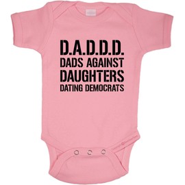 BeeGeeTees DADDD Dads Against Daughters Dating Democrats Funny Baby Romper (Pink, 12 Months)