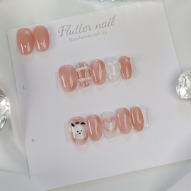 Plump Heart Marble Handmade Nail Tips - Midi Ballet / 통통 하트 마블 수제네일팁 - 미디발레
