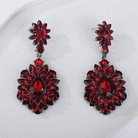 fxmimior Women Christmas Red Green Black Rhinestone Earrings Dangling for Women Chandelier Statement Tassel Black Earrings Silver Sparkly Drop Crystal Earrings Long Dangle Earrings for Women,