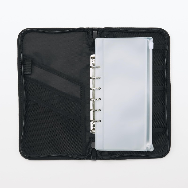 MUJI OHCA3A2S Polyester Passport Case with Clear Pocket, Black, Approx.