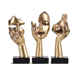 3 estatuas pensadoras, Escultura de Arte Abstracto Dorado y Negro, decoración Moderna del hogar, decoración de computadora, Regalo de Navidad y Año Nuevo (3 Piezas Doradas)