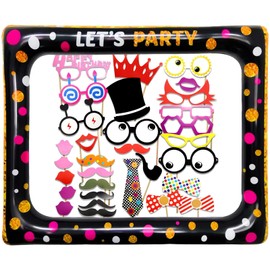 32PCS Party Photo Booth Selfie Props,Funny Selfie Props Kit,Inflatable Party Props Photo Booth Frame,Moustache, Lips, Tie, Glasses Paper Shooting Props,For Party, Gathering, Wedding