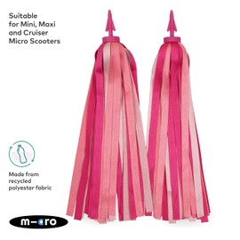 Micro Scooters | Eco Scooter/Bike Ribbons | Handlebar Streamers Tassels | Waterproof | Boys & Girls | Pink