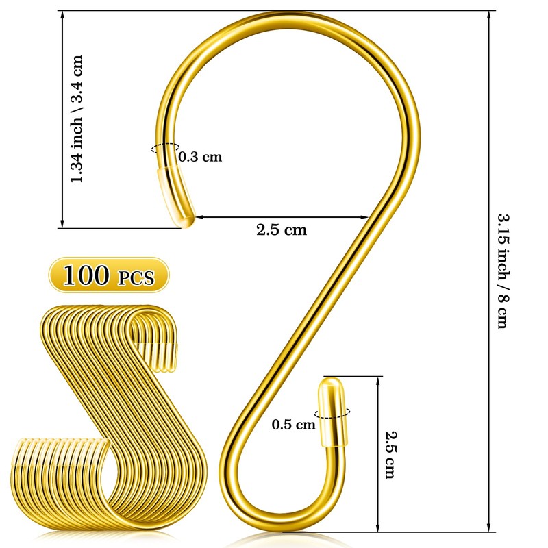 Hotop 100 Pcs S Shaped Stainless Steel Hooks Metal Hanging