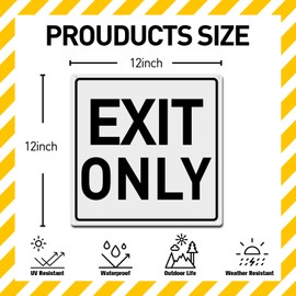 BTHUKO Traffic Sign, Legend "EXIT ONLY", 12" x 12" inch, Aluminum 0.040, Black on White