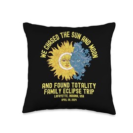 Celestial Astronomy Path of Totality Adventure Co. Lafayette Indiana Total Solar Eclipse 2024 Family Trip Merch Throw Pillow, 16x16, Multicolor