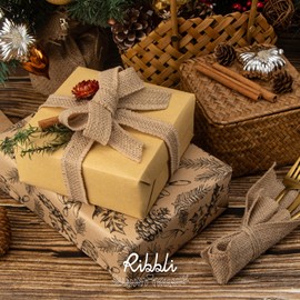 Ribbli Jute Burlap Ribbon 1 Inch x 10 Yard,Natural Solid Ribbon for Crafts,Gift Wrapping,Wreath,Tree Decoration,Outdoor Decoration(Non-Wired)