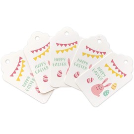 LWR CRAFTS 100 Hang Tags Scalloped Top with Cotton Strings 66ft for Holiday (Happy Easter)