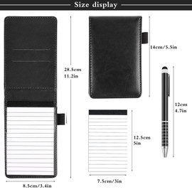 12 Pack Mini Pocket Notepad Holder Set, Small Pocket Notebook Pen Holder with 30 Lined Sheets Leather Mini Pocket Notebook with 10 Pcs 3 x 5 Inch Memo Books Refills, 1 Metal Pen(Black)