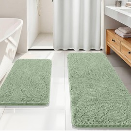 OLANLY Bathroom Rugs Sets 2 Piece, Soft Absorbent Chenille Bath Mats Area Rug Set, Non-Slip, Quick Dry, Machine Washable Bath Mats for Bathroom, Home Decor Accessories (59"x20"+30"x20", Sage Green)